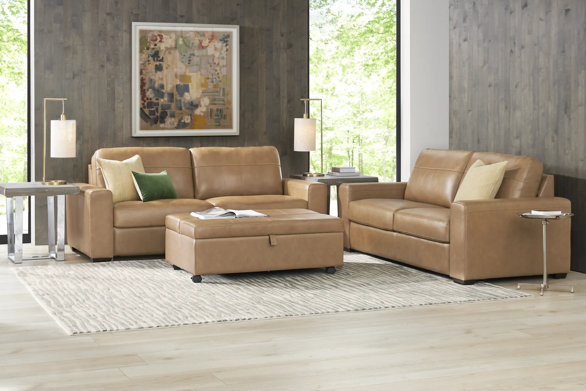 Parker Saddle Leather 5 Pc Living Room with Ottoman Sleeper - Image 1