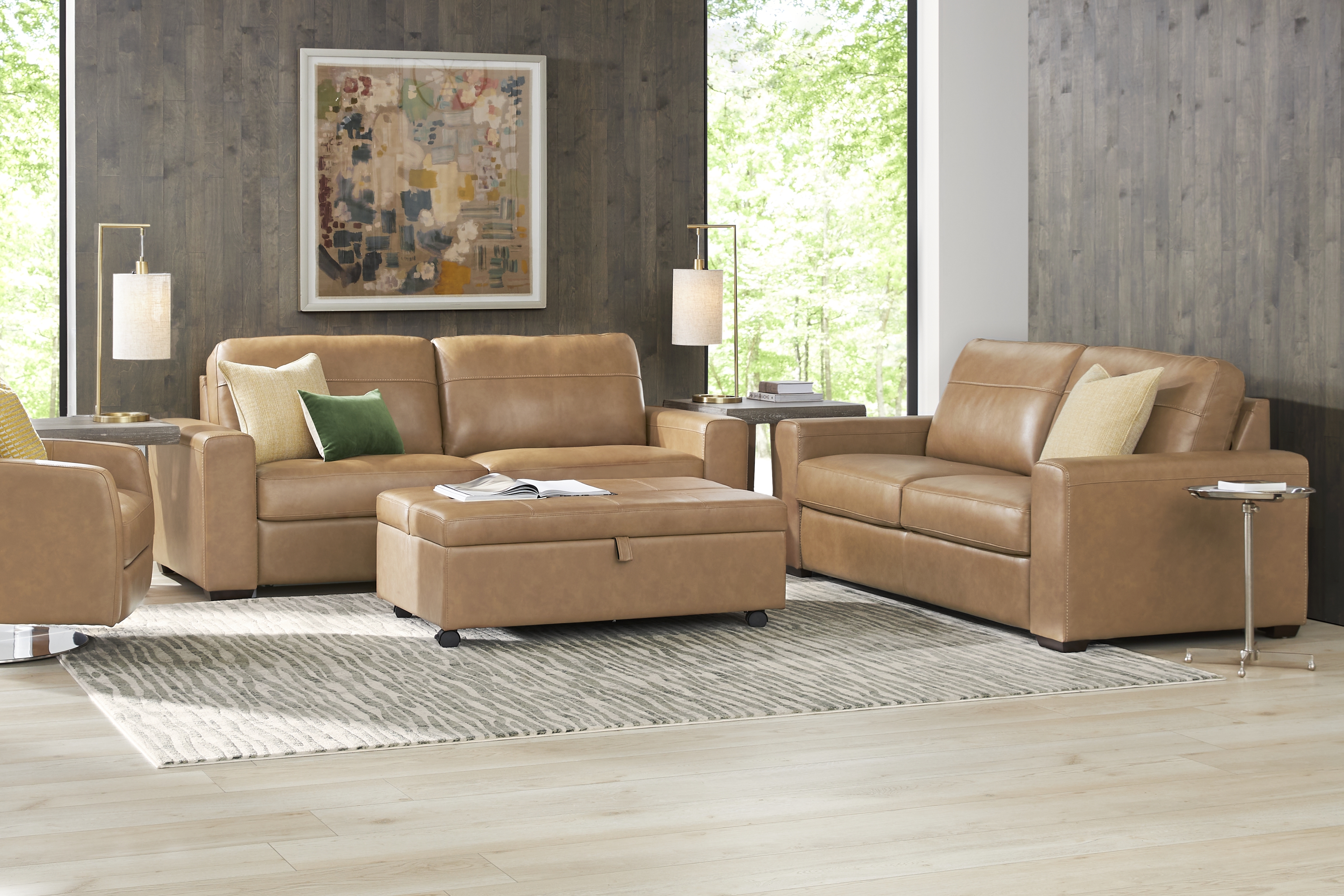 Parker Saddle Leather 7 Pc Living Room with Sleeper Sofa - Thumbnail - Image 1