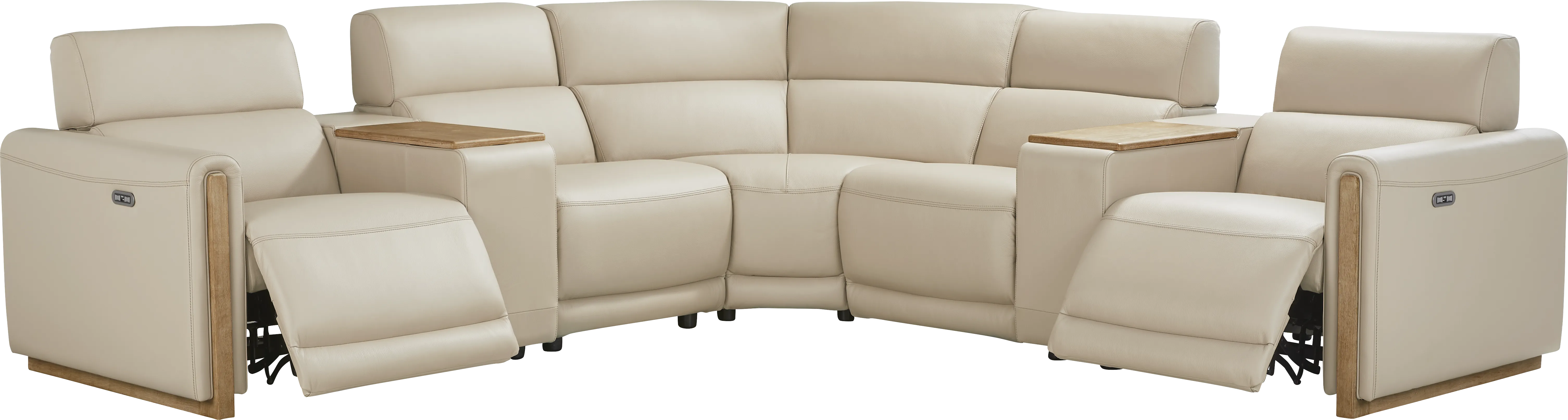 Stefano Almond Leather 7 Pc Dual Power Reclining Sectional - Thumbnail - Image 1