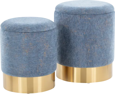 Pearlie Blue Ottoman, Set of 2