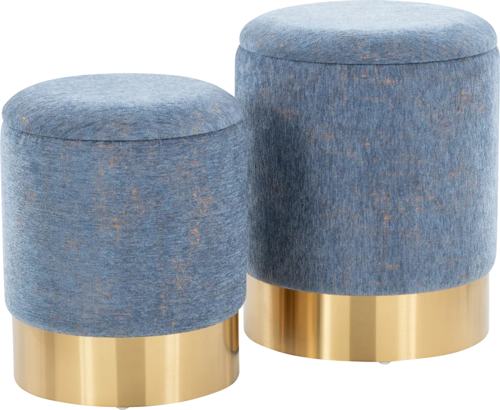 Pearlie Blue Ottoman, Set of 2