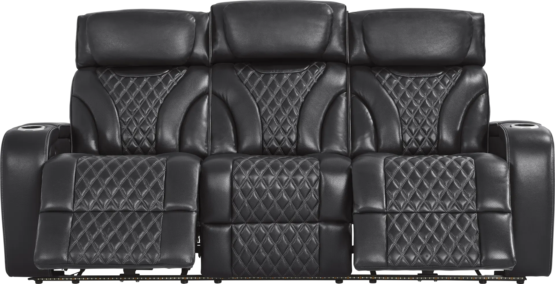 Horizon Ridge Black Leather Triple Power Reclining Sofa with Massage and Heat