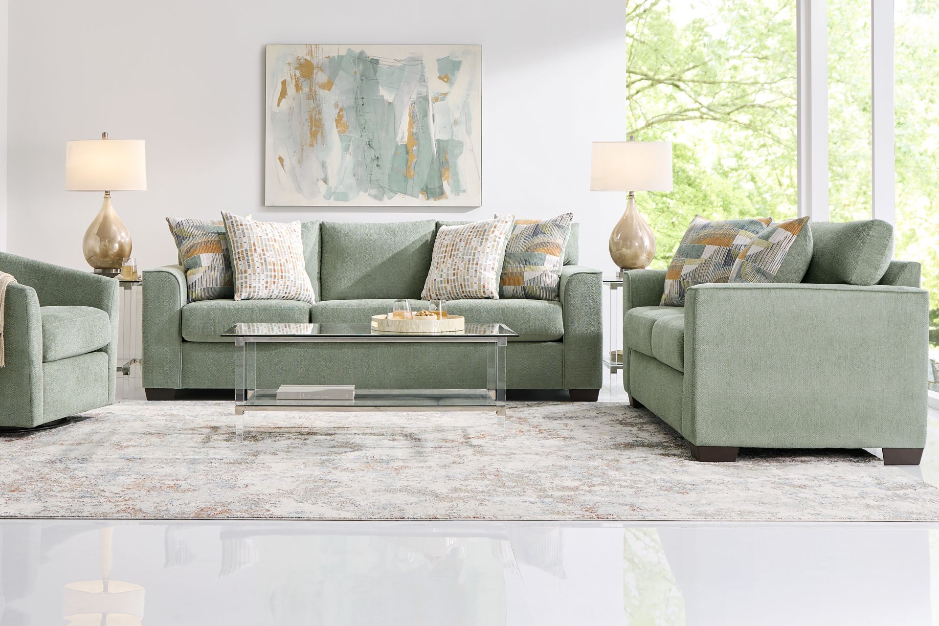 Delcrest Green 7 Pc Living Room - Image 1