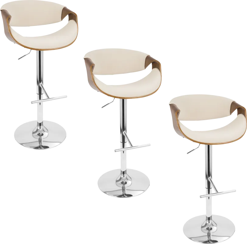 Trefore Cream Adjustable Swivel Barstool, Set of 3