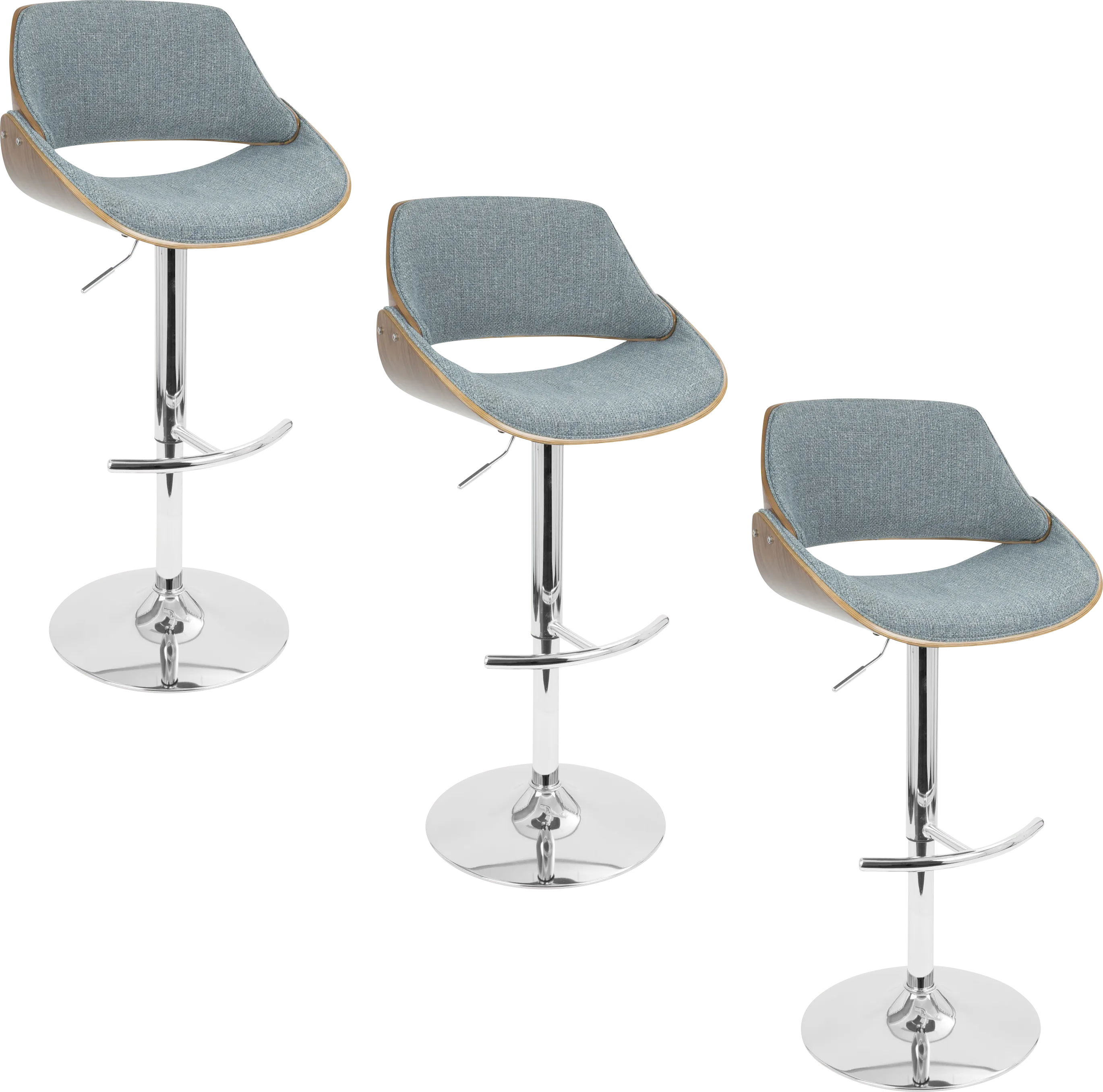 Willmann Blue Adjustable Swivel Barstool, Set of 3 - Thumbnail - Image 1