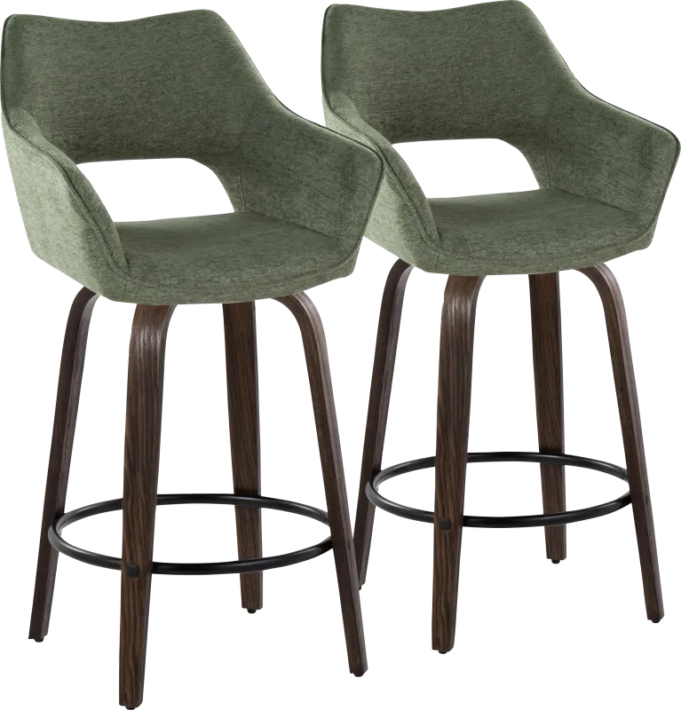 Ovur I Green Swivel Counter Height Stool, Set of 2