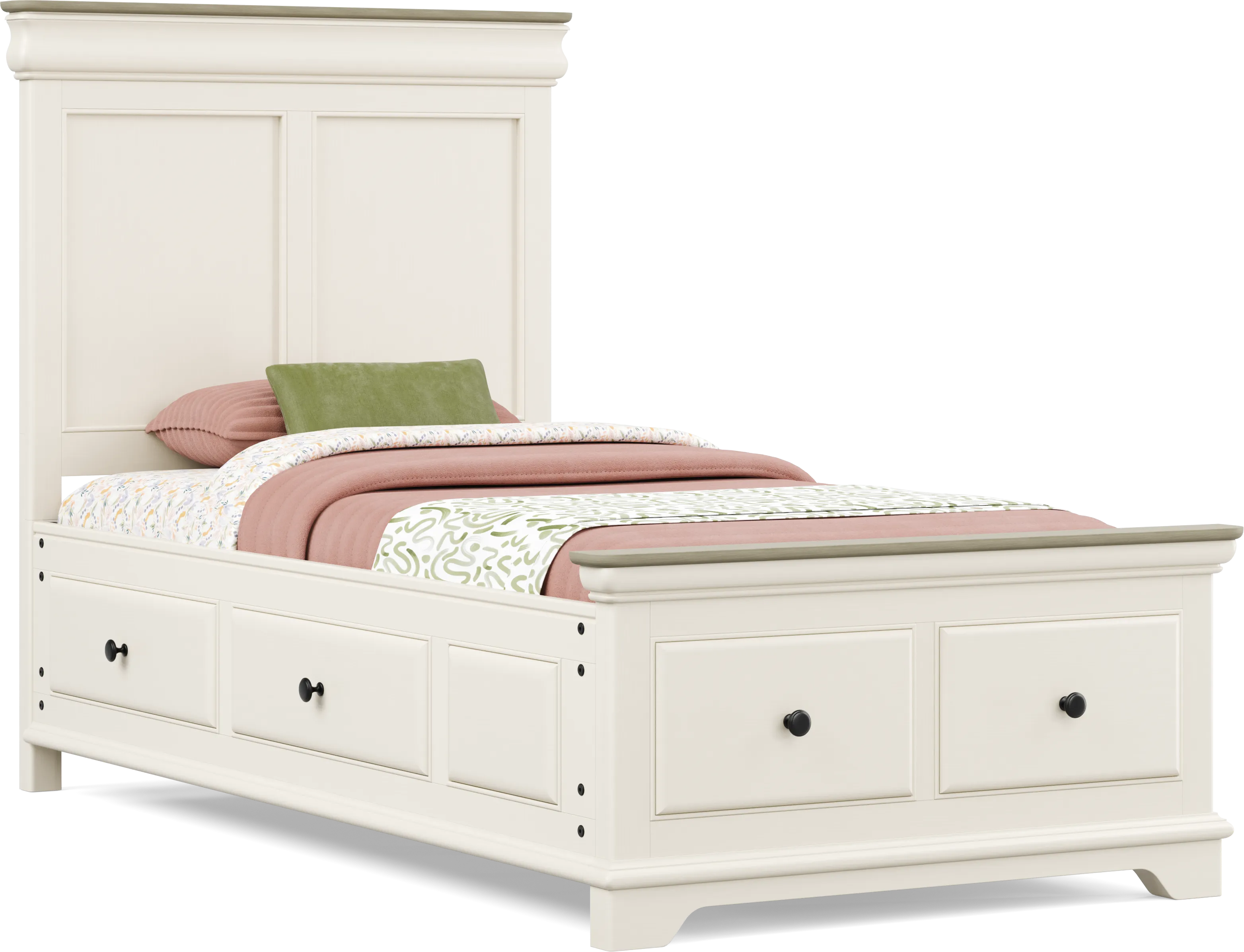 Kids Oberon Cream Twin Storage Bed - Thumbnail - Image 1