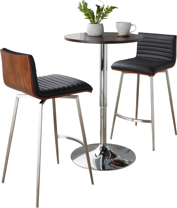 Narsi Black Adjustable Swivel 3 Pc Counter Height Dining Set