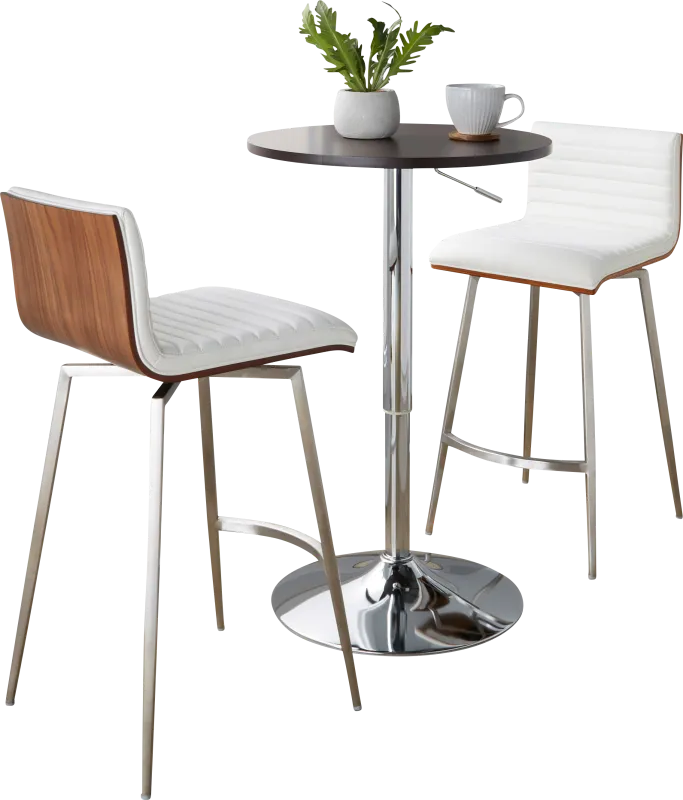 Narsi White Adjustable Swivel 3 Pc Counter Height Dining Set