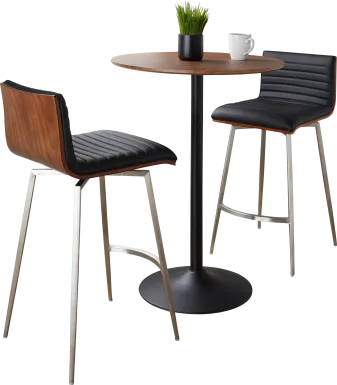 Waiv Black Adjustable Swivel 3 Pc Counter Height Dining Set