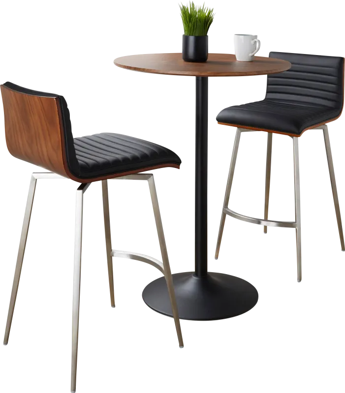 Waiv Black Adjustable Swivel 3 Pc Counter Height Dining Set