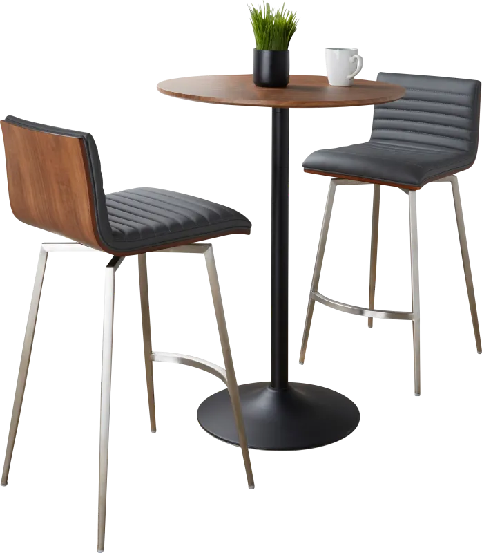 Waiv Gray Adjustable Swivel 3 Pc Counter Height Dining Set