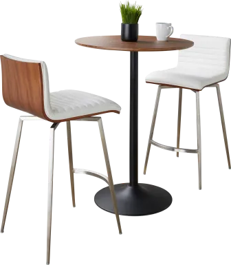 Waiv White Adjustable Swivel 3 Pc Counter Height Dining Set