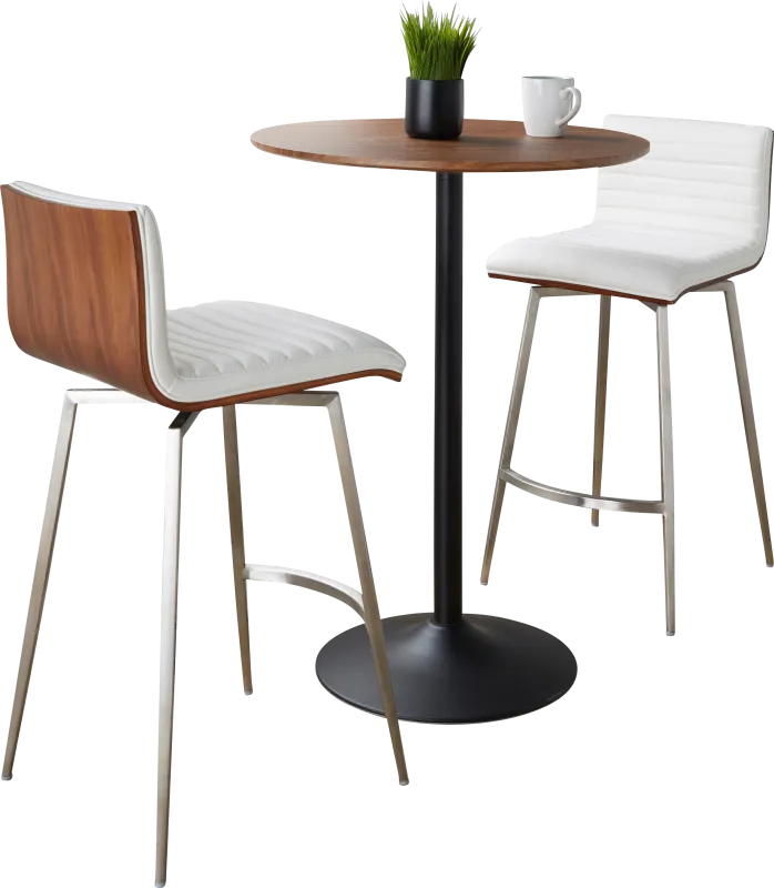 Waiv White Adjustable Swivel 3 Pc Counter Height Dining Set