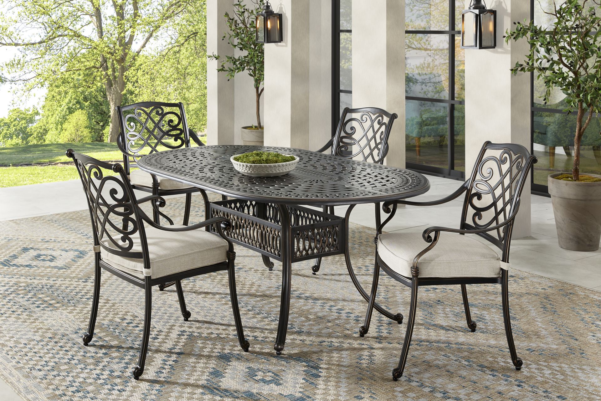 Carina Bronze 5 Pc Oval Outdoor Dining Set with Desert Cushions - Image 1