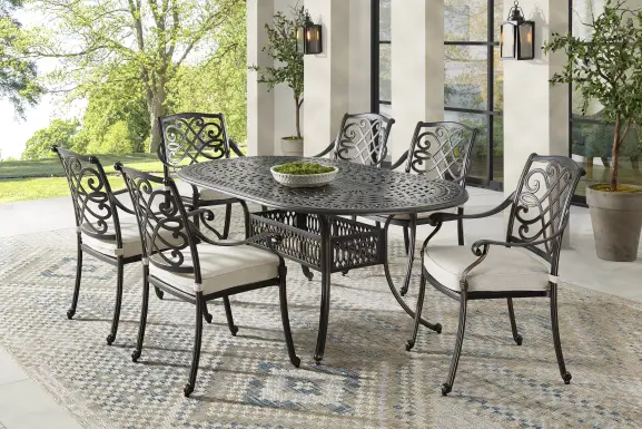 Carina Bronze 7 Pc Oval Outdoor Dining Set with Desert Cushions