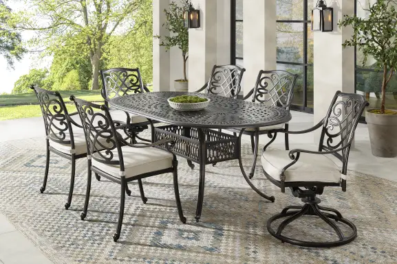 Carina Bronze 7 Pc Oval Outdoor Dining Set with Desert Cushions