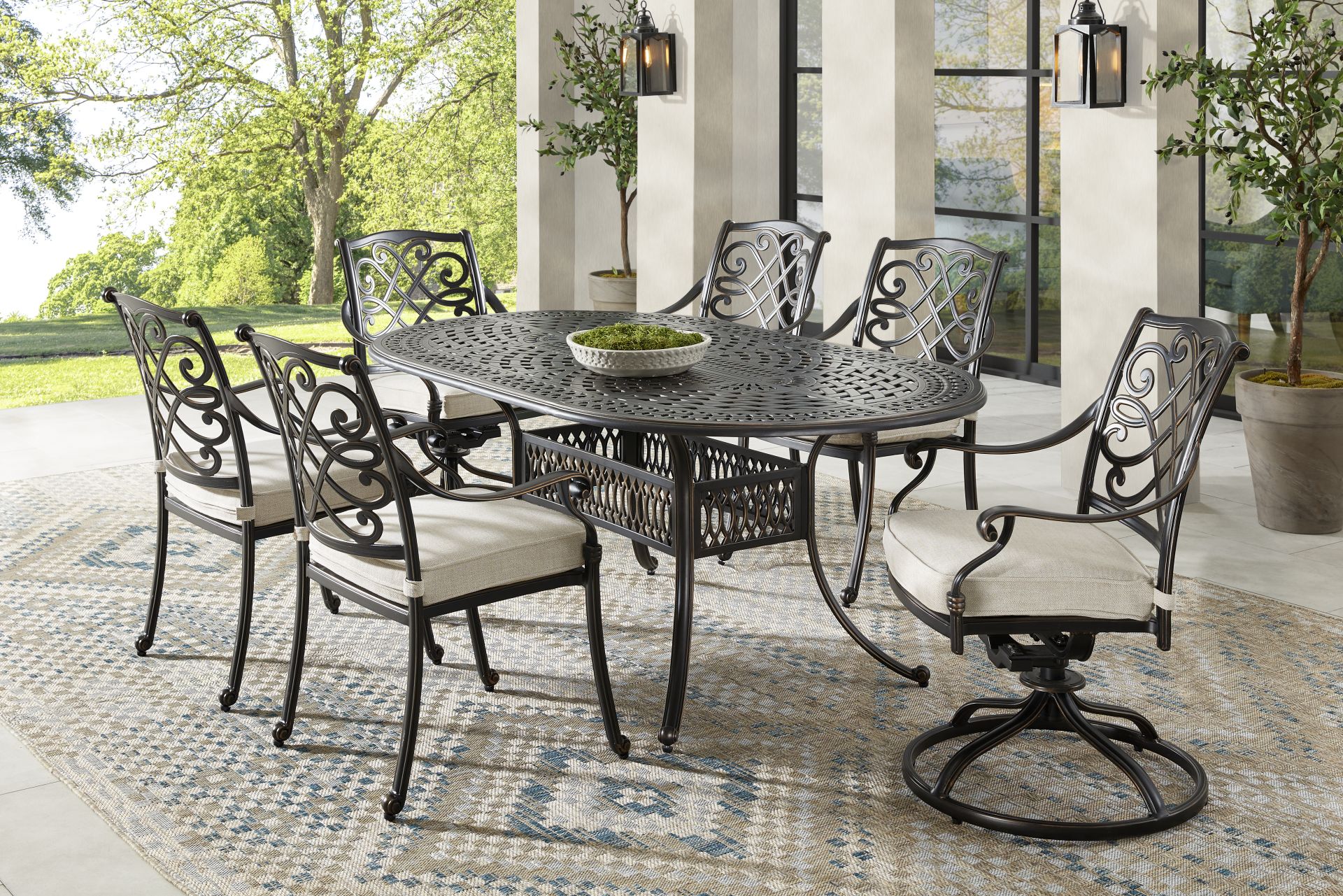 Carina Bronze 7 Pc Oval Outdoor Dining Set with Desert Cushions - Image 1