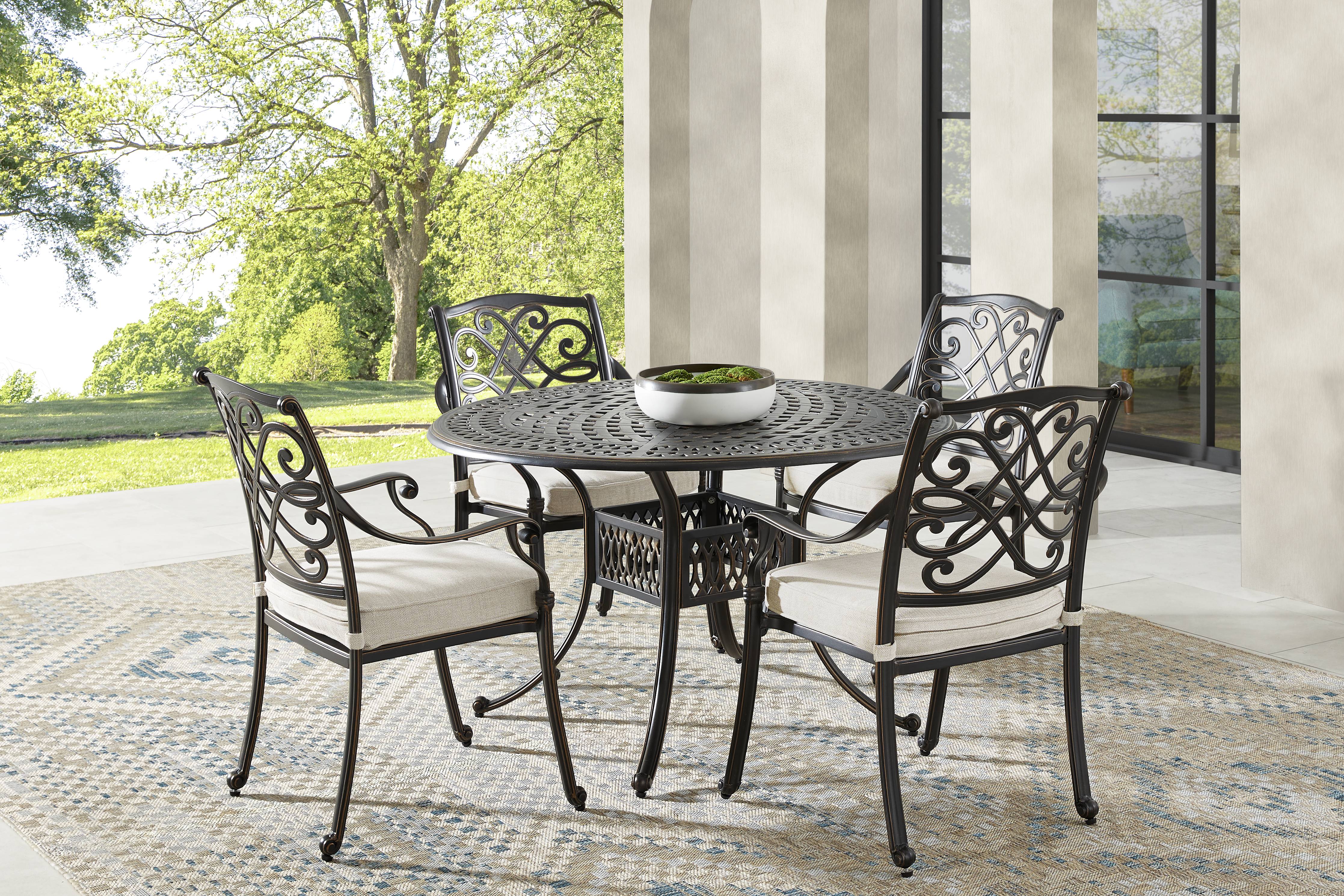 Carina Bronze 5 Pc 48 in. Round Outdoor Dining Set with Desert Cushions - Thumbnail - Image 1