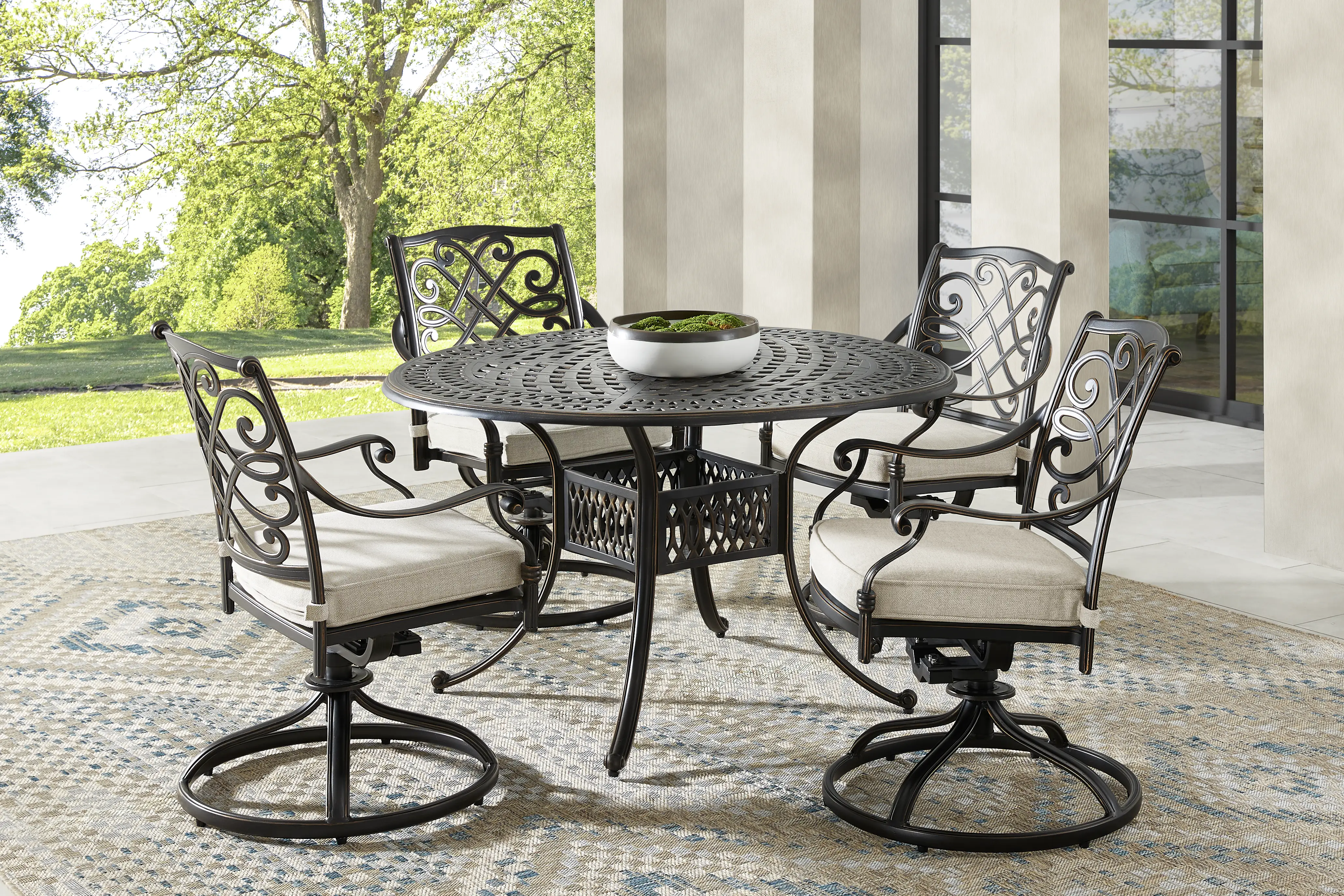 Carina Bronze 5 Pc 48 in. Round Outdoor Dining Set with Desert Cushions - Thumbnail - Image 1