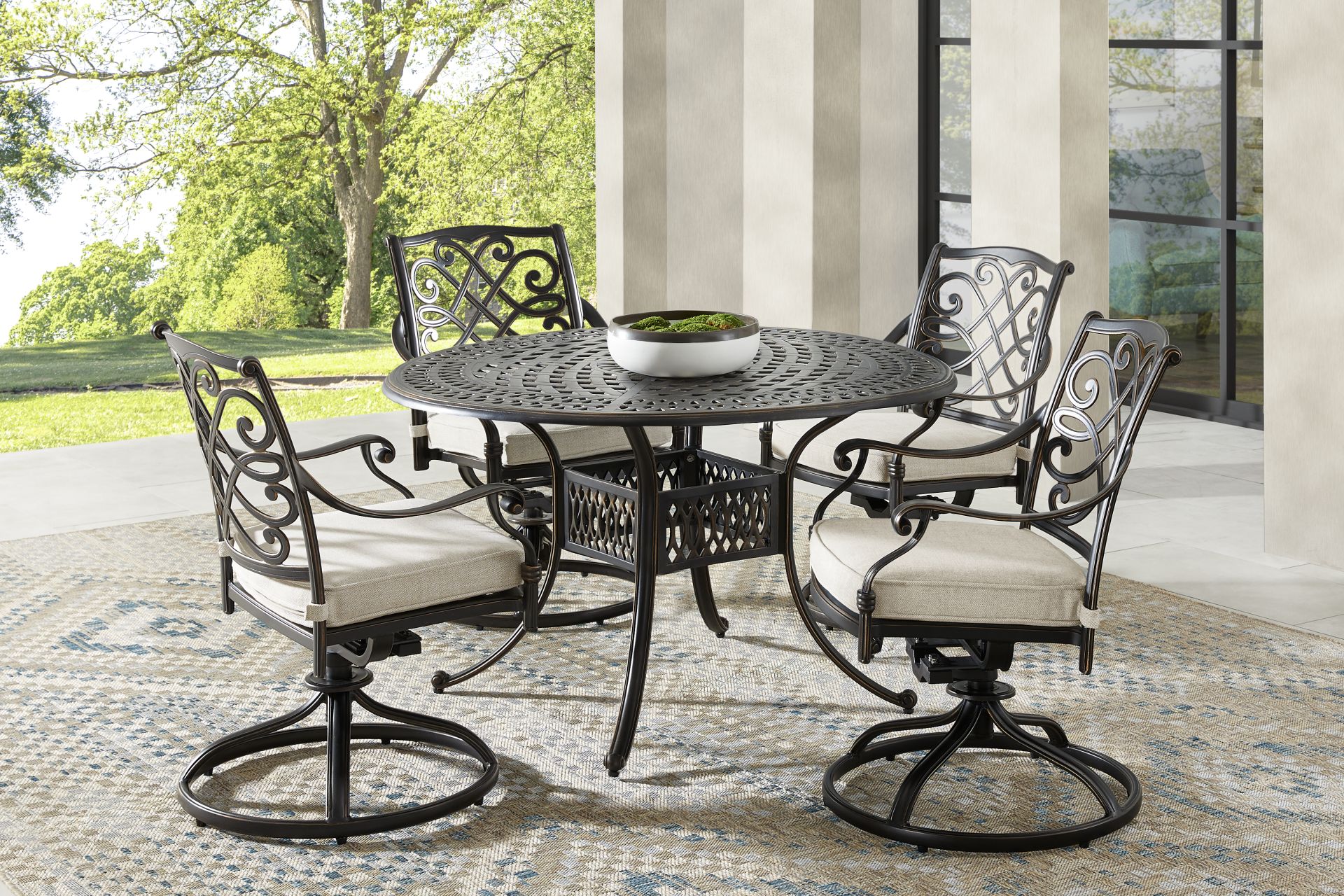 Carina Bronze 5 Pc 48 in. Round Outdoor Dining Set with Desert Cushions - Image 1