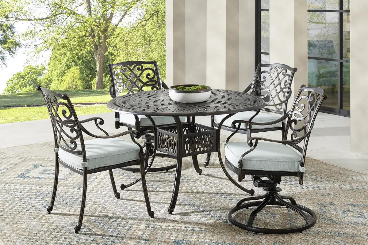 Carina Bronze 5 Pc 48 in. Round Outdoor Dining Set with Sky Cushions