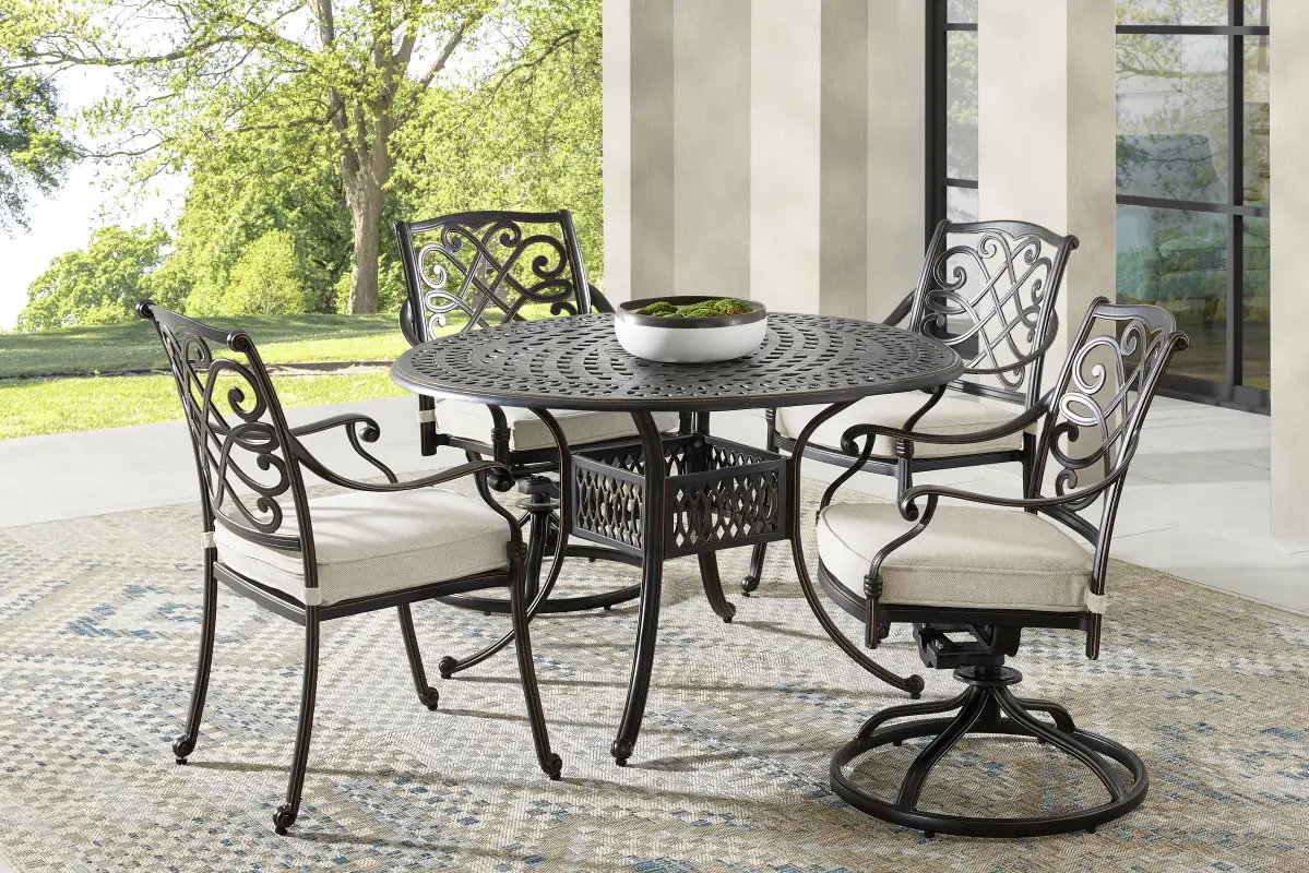 Carina Bronze 5 Pc 48 in. Round Outdoor Dining Set with Desert Cushions