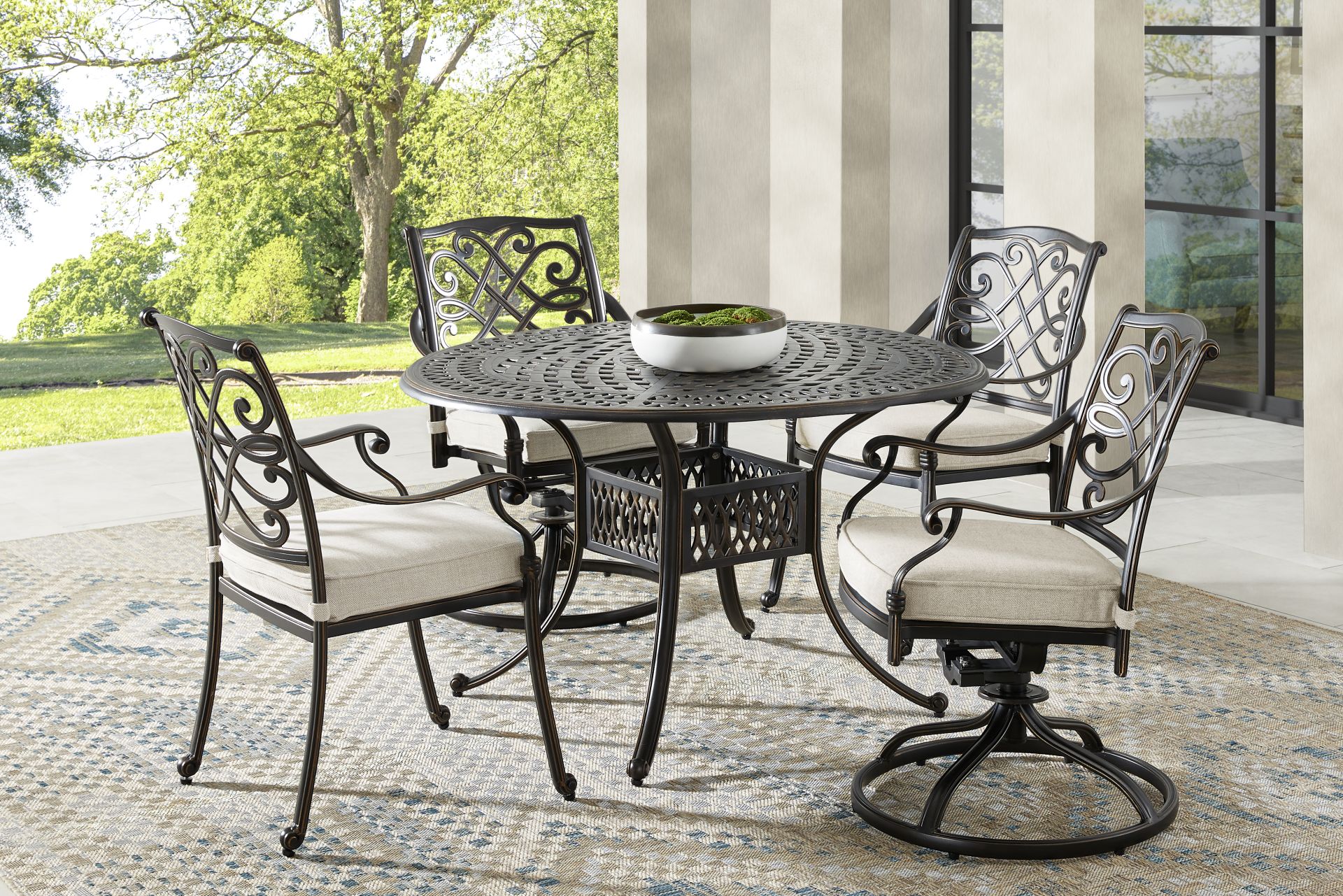 Carina Bronze 5 Pc 48 in. Round Outdoor Dining Set with Desert Cushions - Image 1