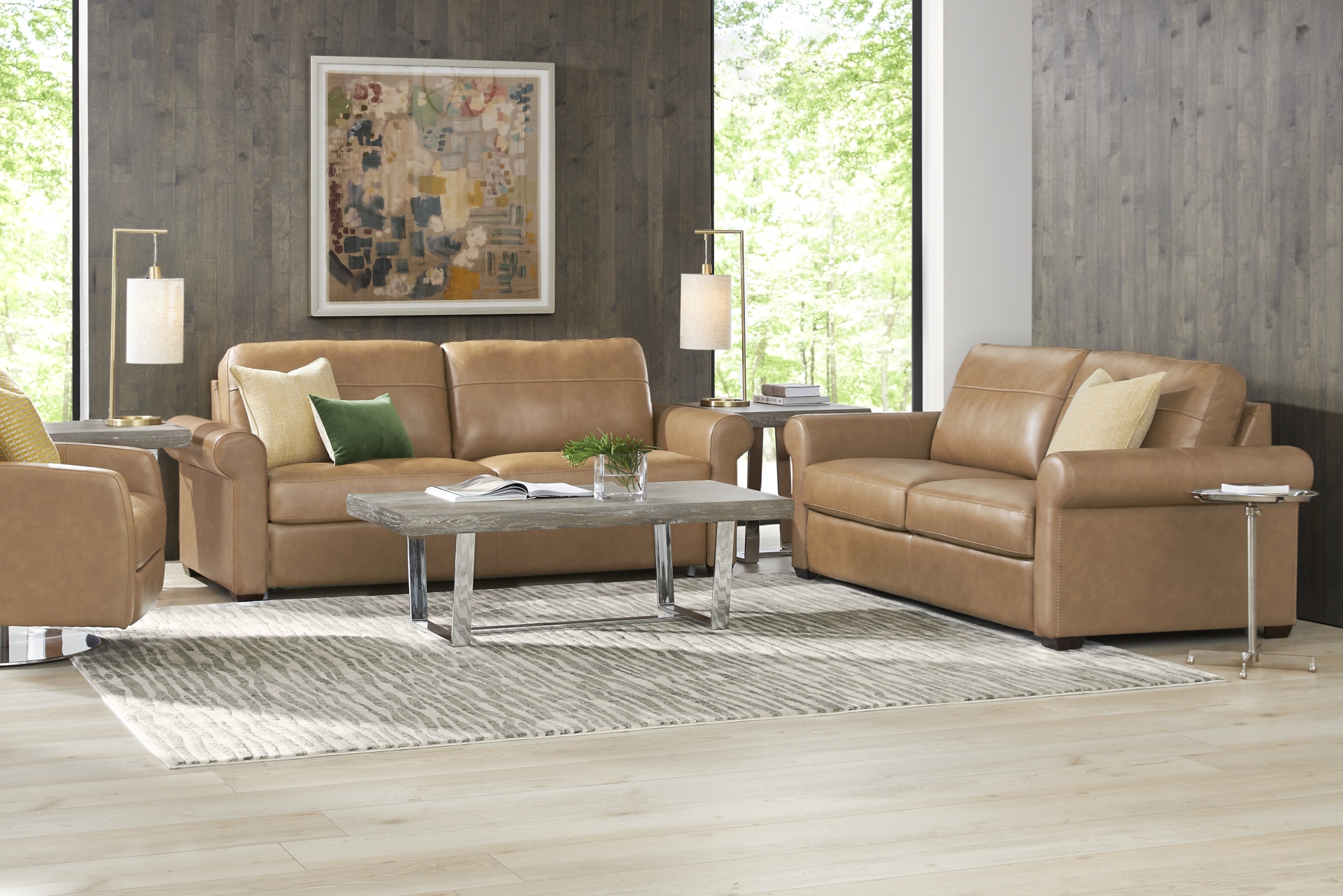 Parker Saddle Leather 2 Pc Living Room with Sleeper Sofa full room