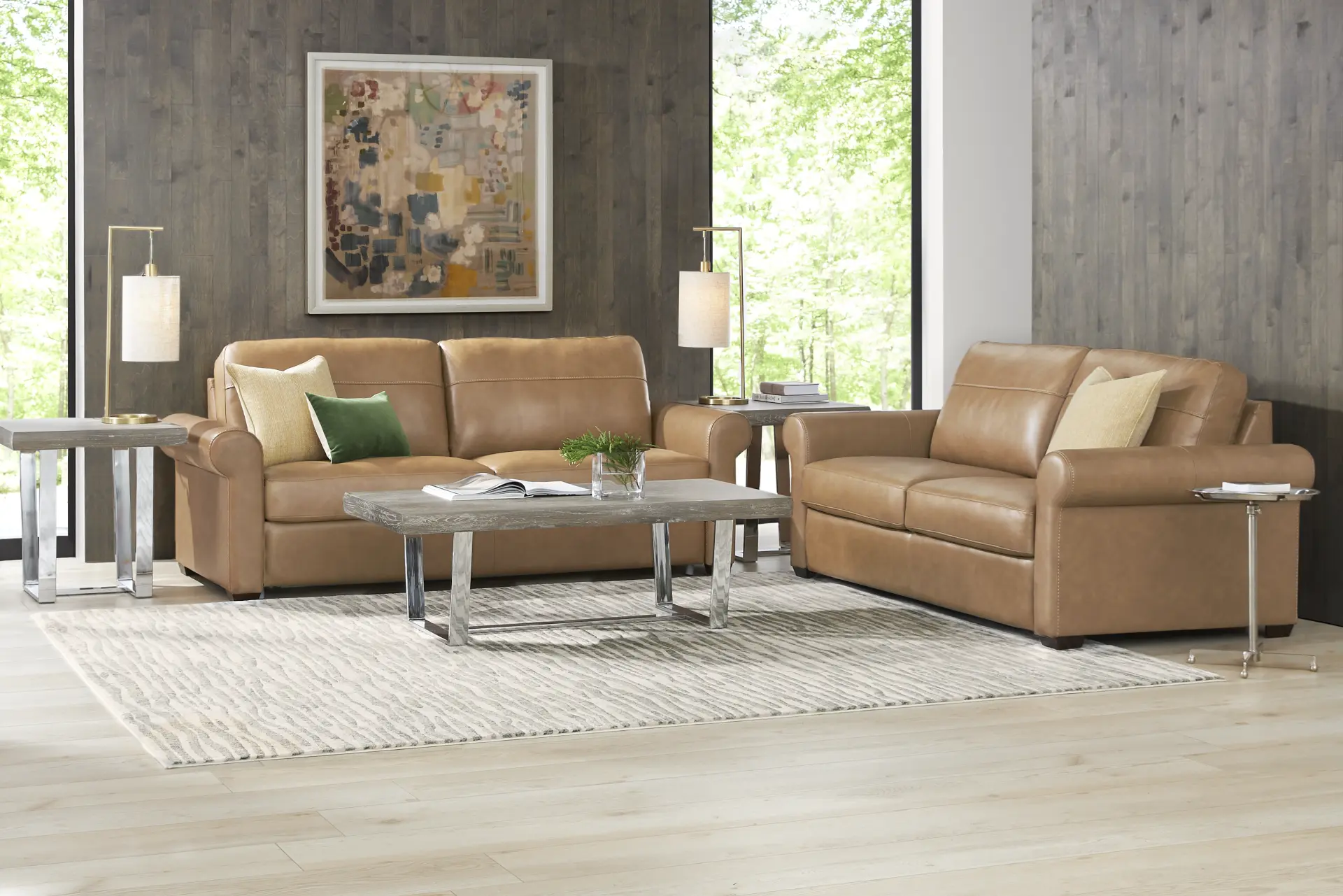 Parker Saddle Leather 6 Pc Living Room