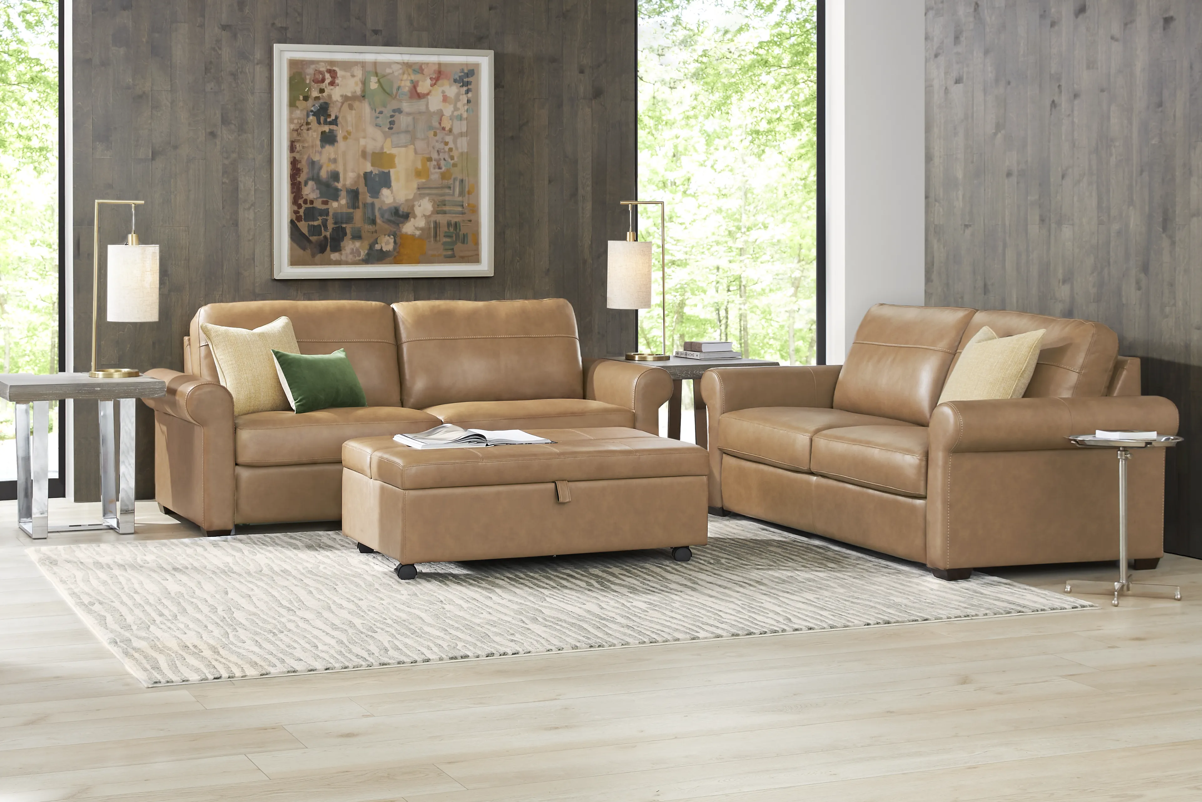 Parker Saddle Leather Apartment Sleeper Sofa - Thumbnail - Image 2