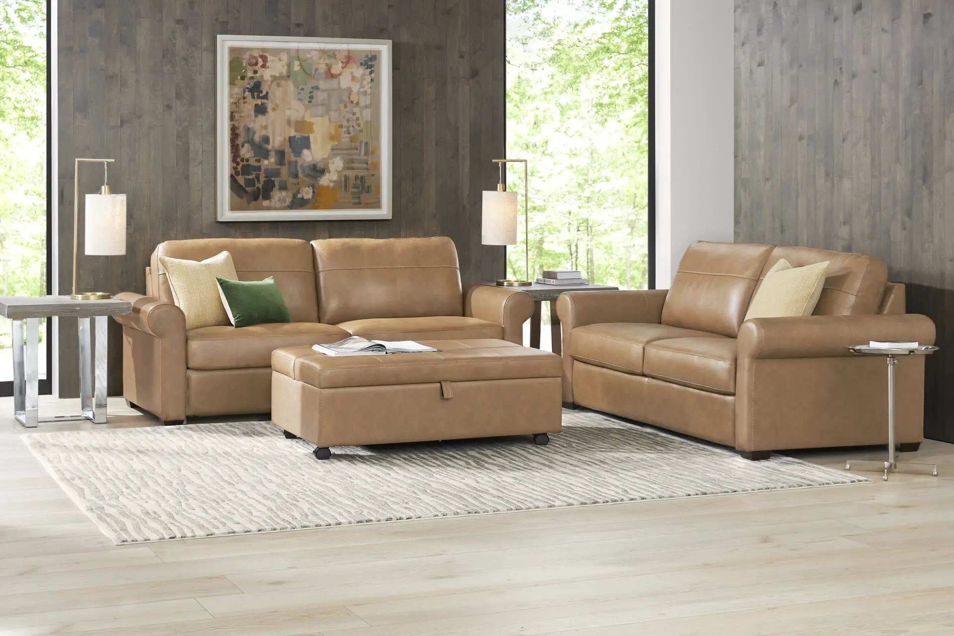 Parker Saddle Leather 5 Pc Living Room with Ottoman Sleeper