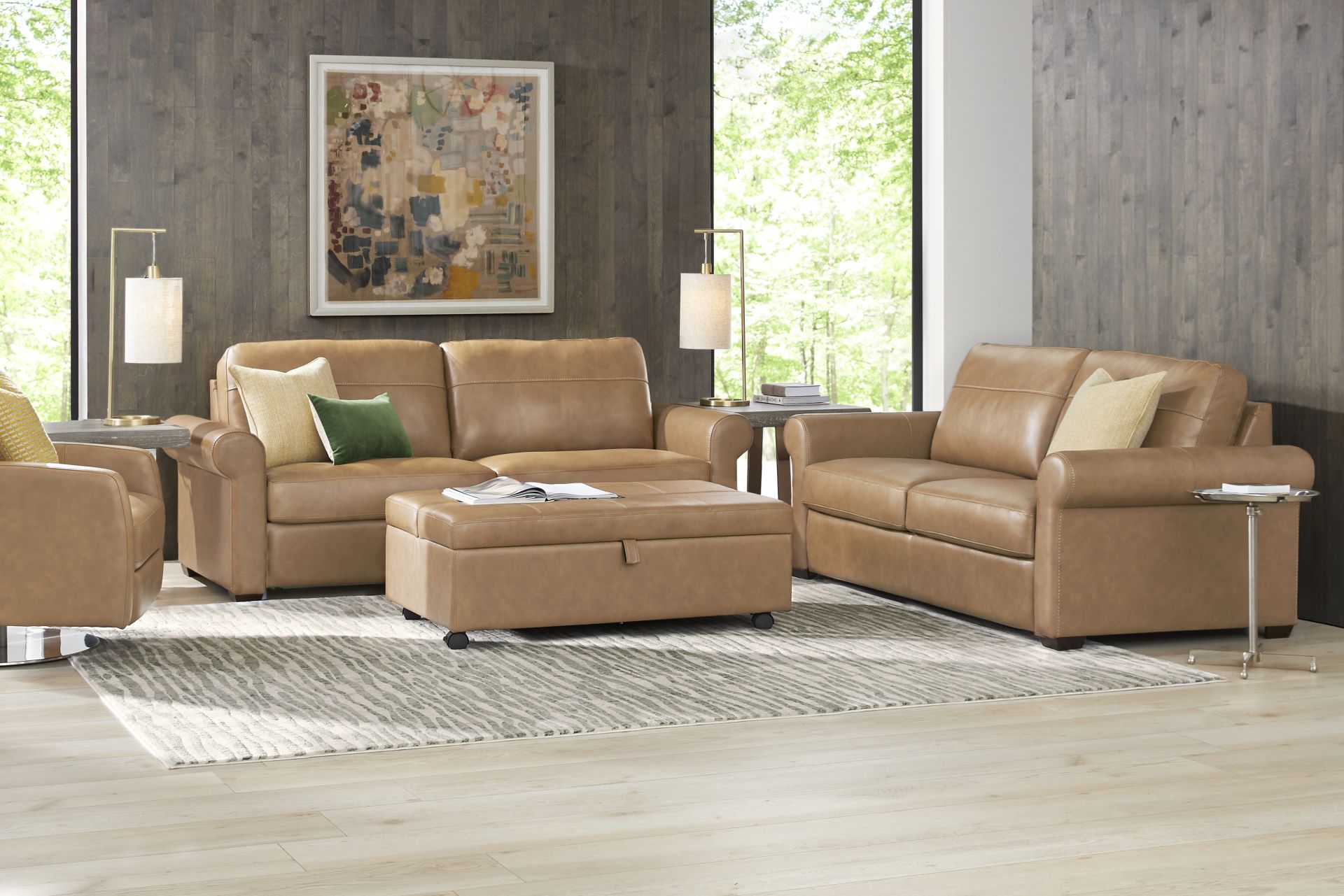 Parker Saddle Leather 7 Pc Living Room with Sleeper Sofa - Image 1