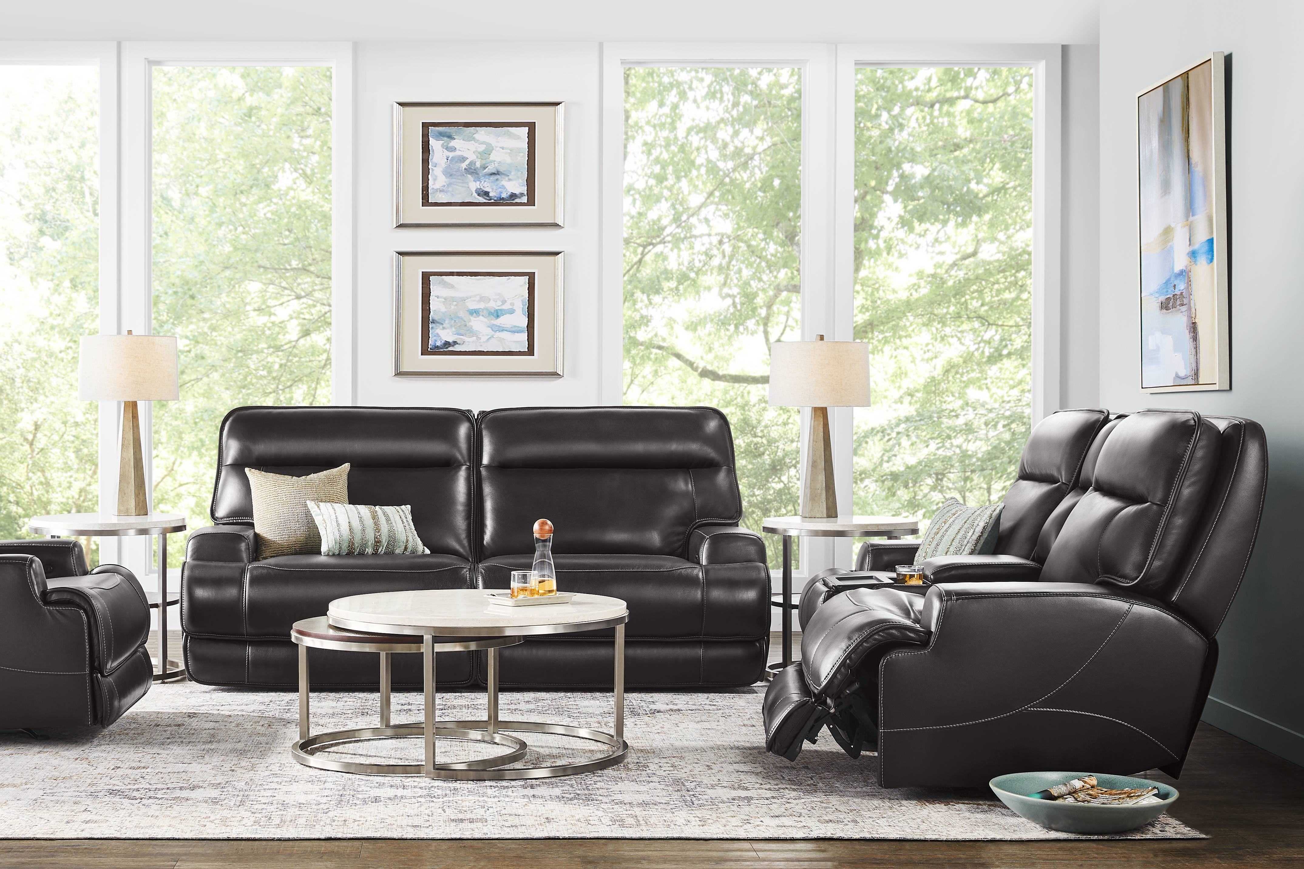 Scarborough Black Leather 5 Pc Dual Power Reclining Living Room - Thumbnail - Image 1