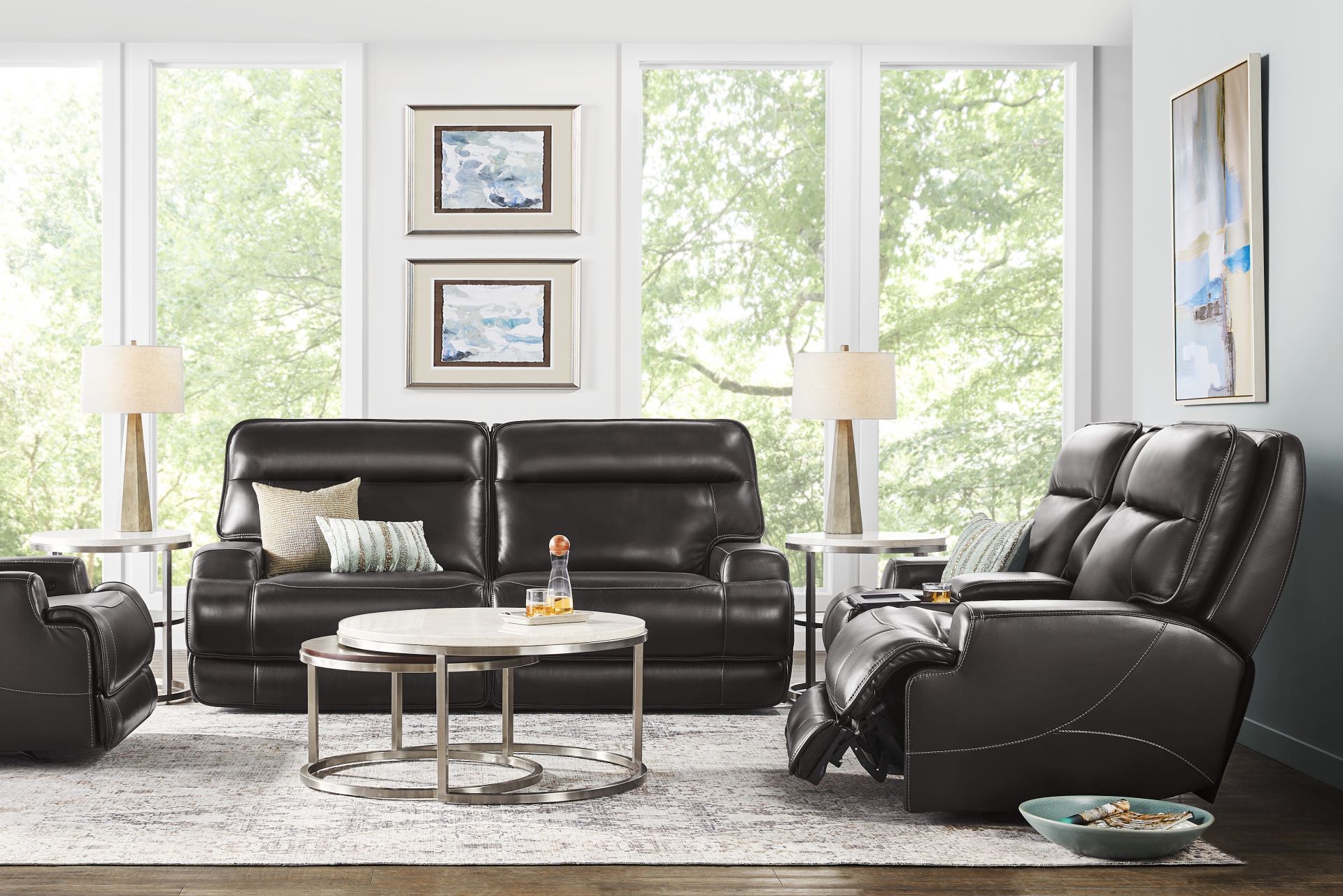 Scarborough Black 2 Pc Leather Dual Power Reclining Living Room - Image 1