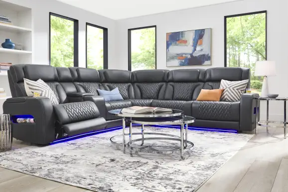 Encore Black Leather 3 Pc Triple Power Reclining Sectional