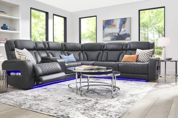 Encore Black Leather 3 Pc Triple Power Reclining Sectional