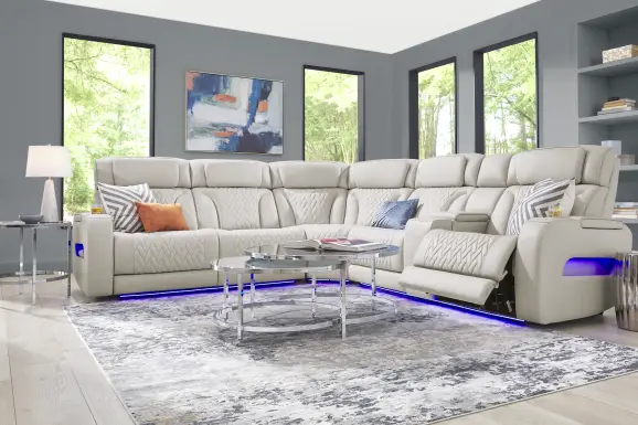 Encore Gray Leather 6 Pc Triple Power Reclining Sectional Living Room