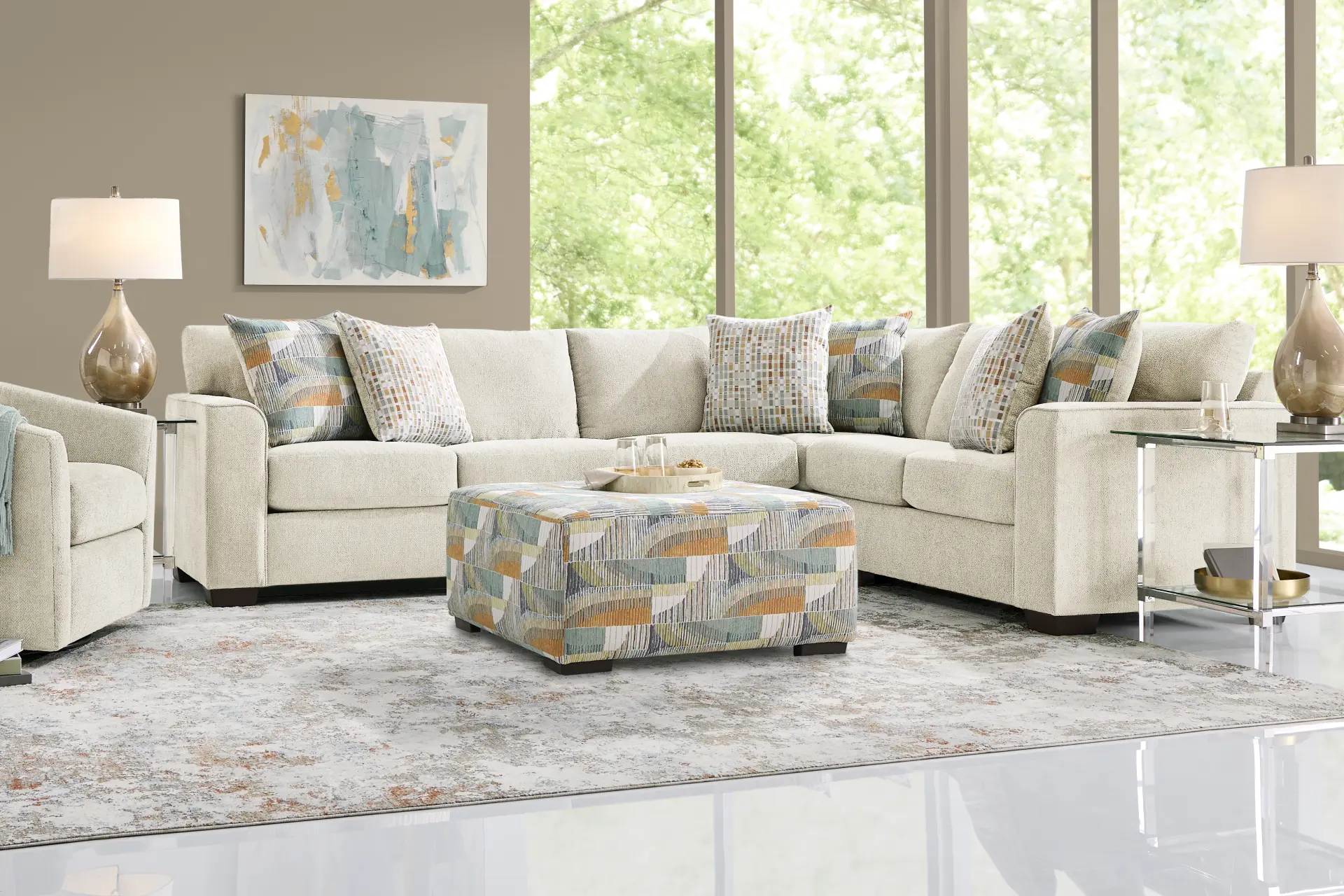 Delcrest White 6 Pc Sectional Living Room