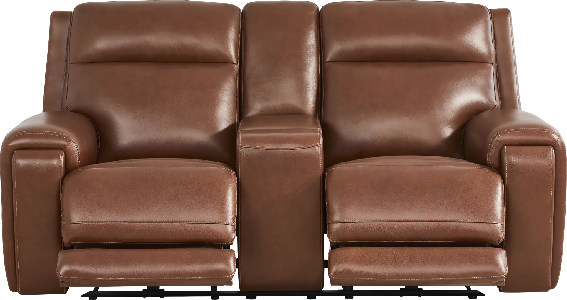 Hammond Park Brown Leather Triple Power Reclining Console Loveseat - Image 1