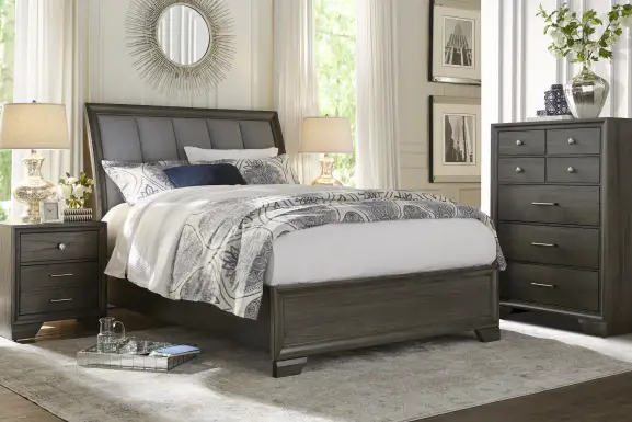 Small Spaces Beckwood Gray 5 Pc Queen Upholstered Sleigh Bedroom