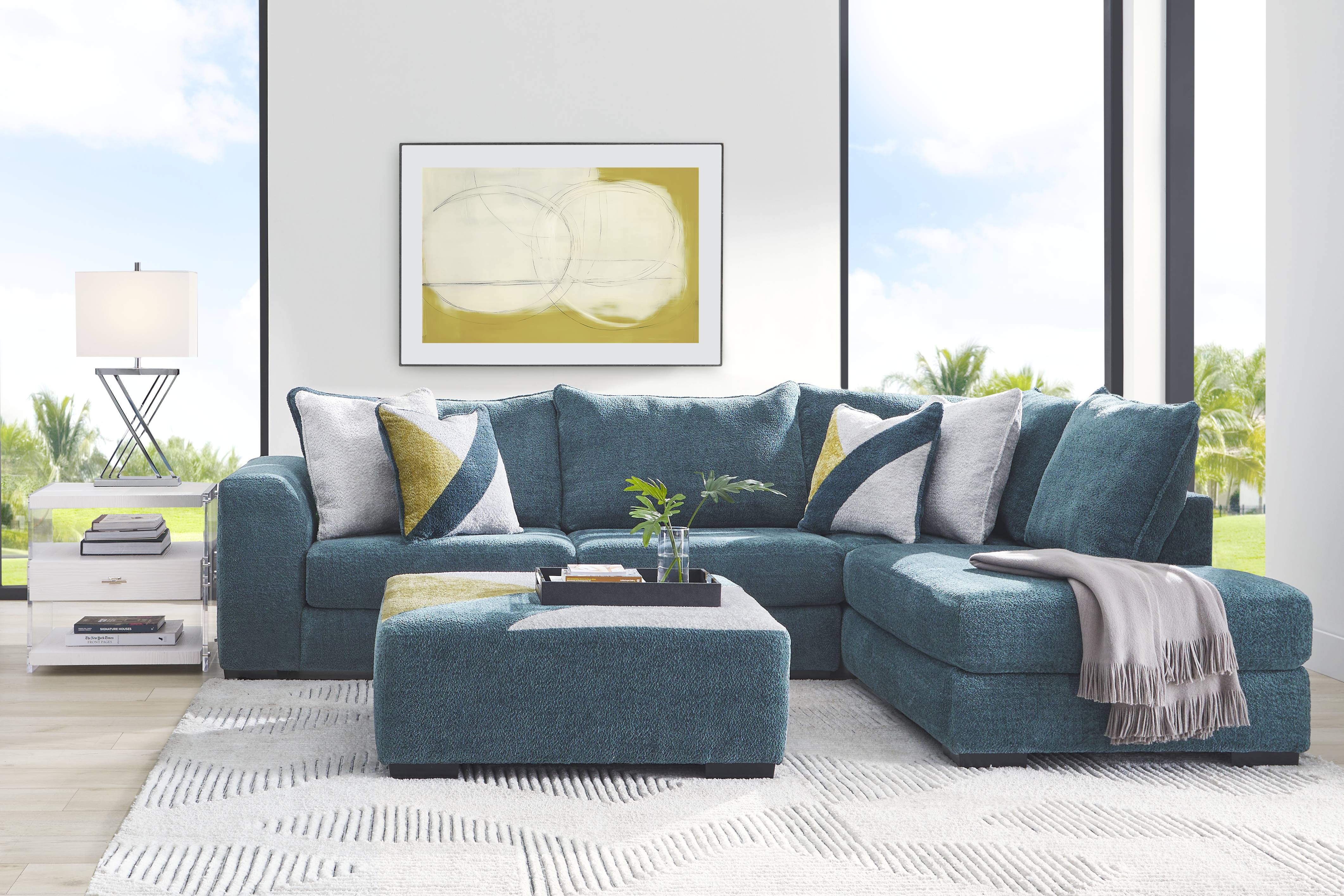 Perry Teal 3 Pc Sectional Living Room - Thumbnail - Image 1