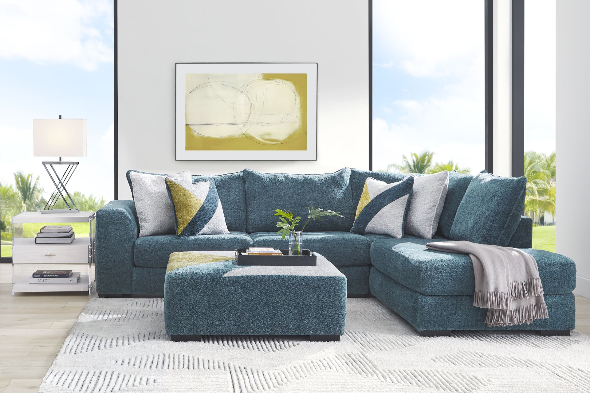 Perry Teal 3 Pc Sectional Living Room - Image 1