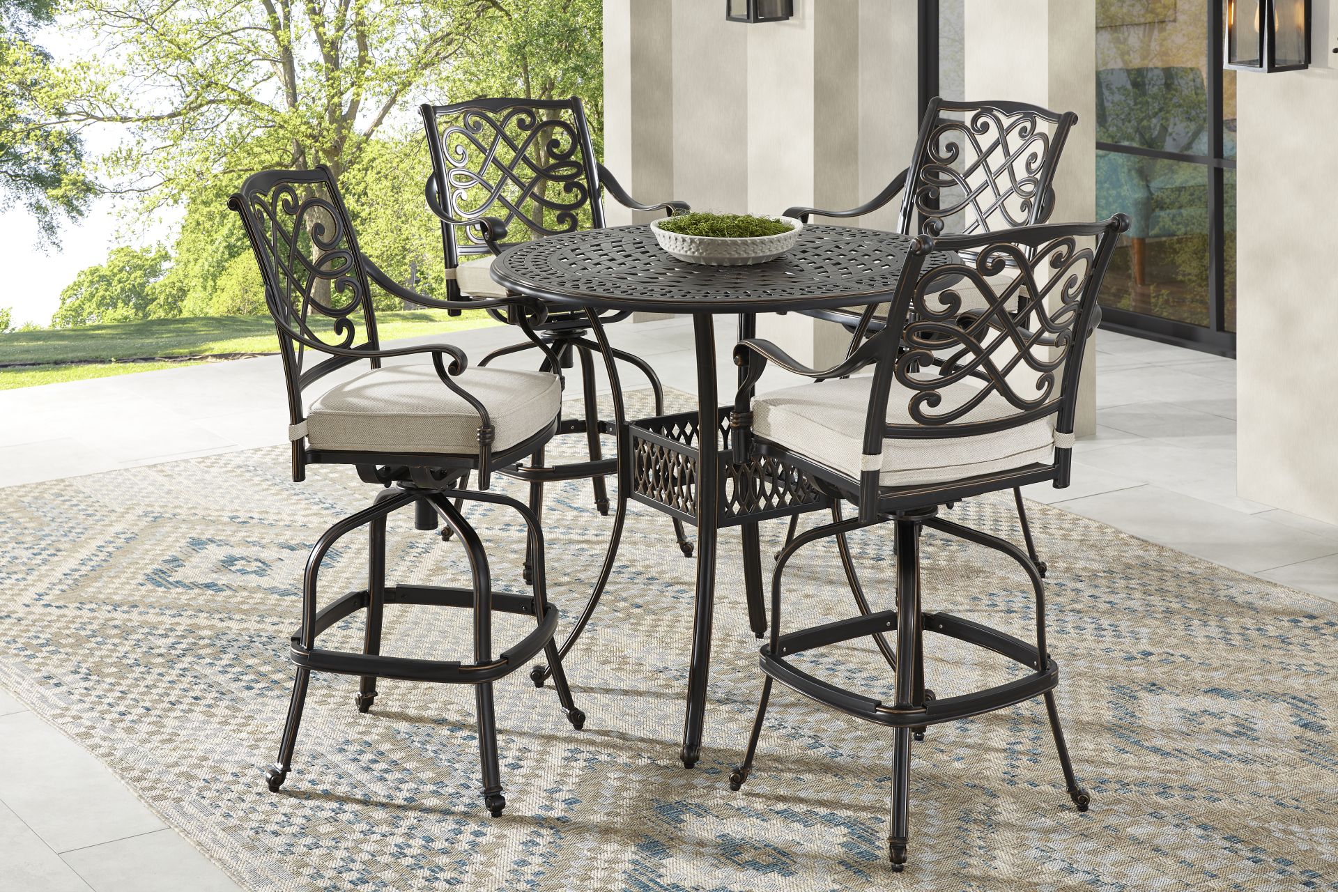 Carina Bronze 5 Pc 42 in. Round Bar Height Outdoor Dining Set with Desert Cushions - Image 1