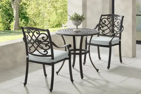 Carina Bronze 3 Pc 30 in. Round Outdoor Dining Set with Sky Cushions