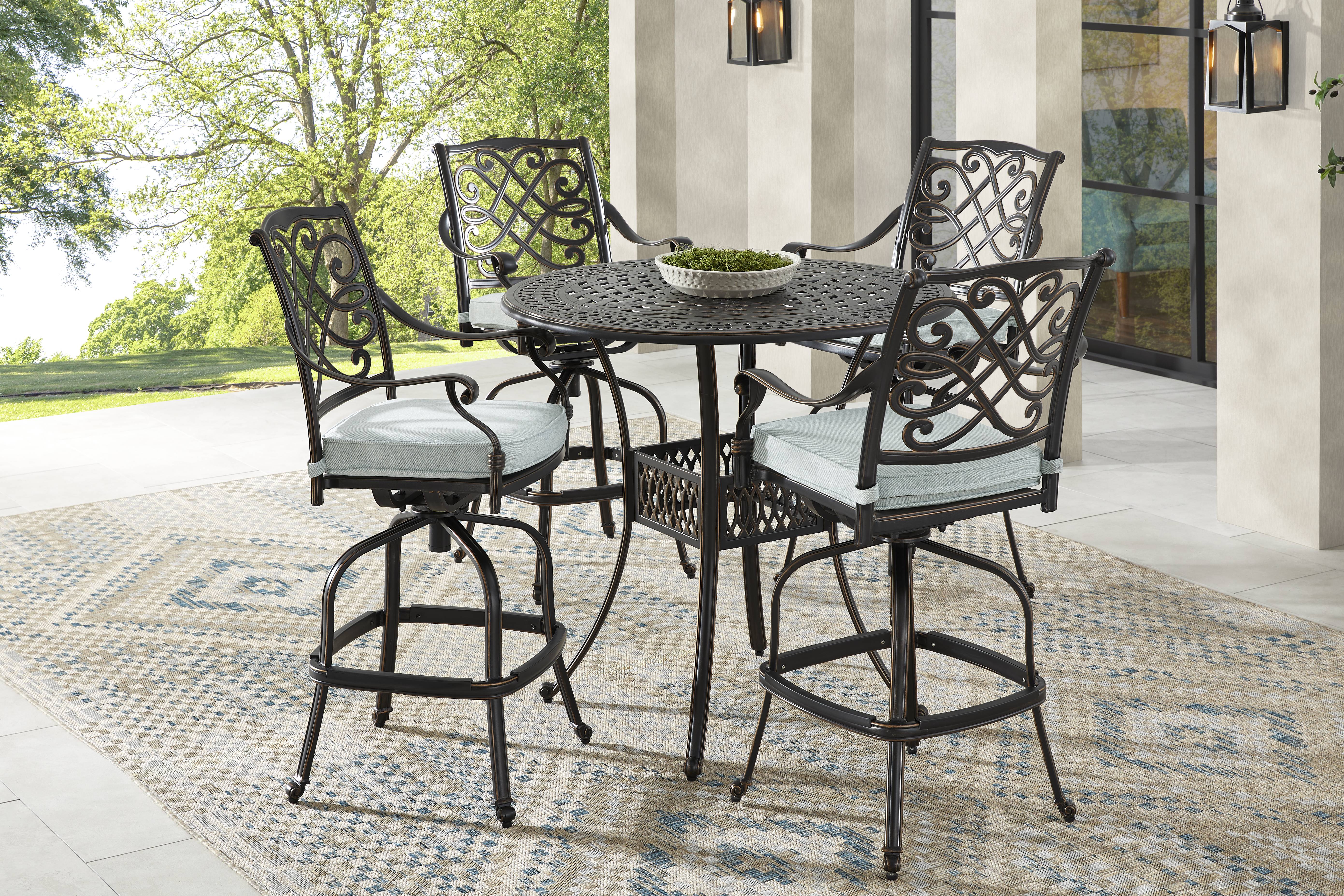Carina Bronze 5 Pc 42 in. Round Bar Height Outdoor Dining Set with Sky Cushions - Thumbnail - Image 1