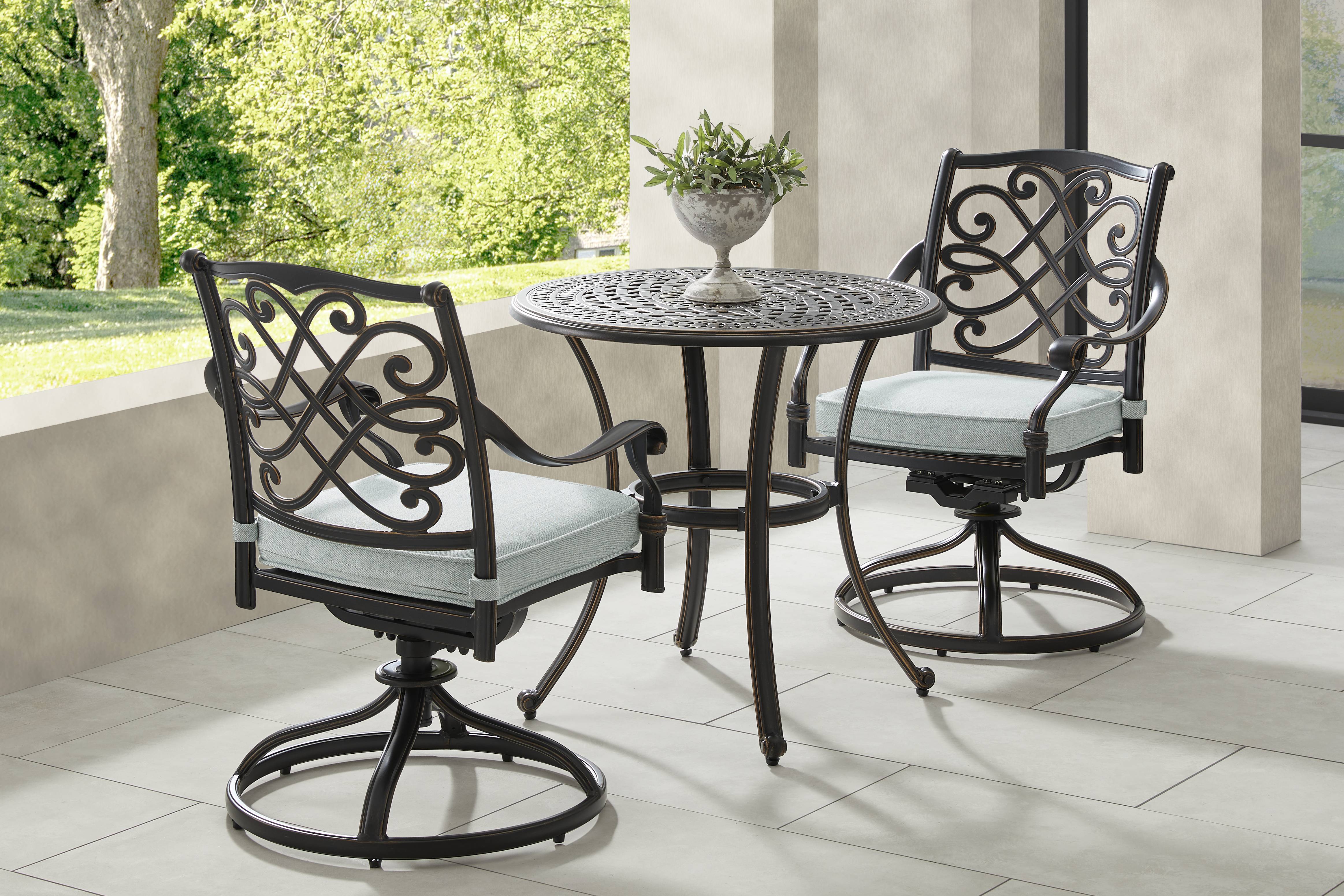 Carina Bronze 3 Pc 30 in. Round Outdoor Dining Set with Sky Cushions - Thumbnail - Image 1