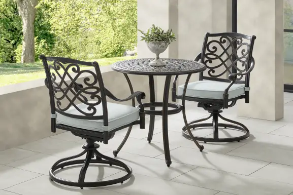 Carina Bronze 3 Pc 30 in. Round Outdoor Dining Set with Sky Cushions