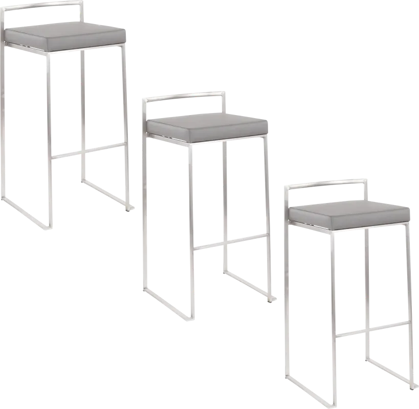 Birdlake IV Gray Barstool, Set of 3