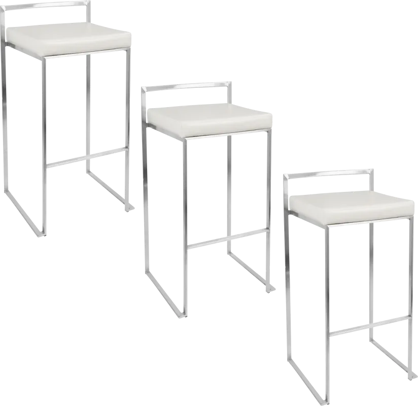 Birdlake IV White Barstool, Set of 3